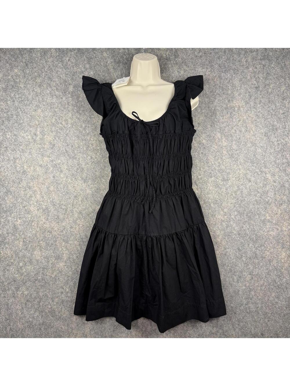 Free Assembly Scoop Neck Tiered Dress Black Small Whimsigoth Boho Romance 349